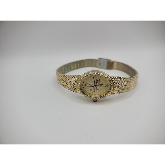 Vintage Sarah Coventry Wristwatch Watch Gold Tone Cross Crystals Jewelry main image 10